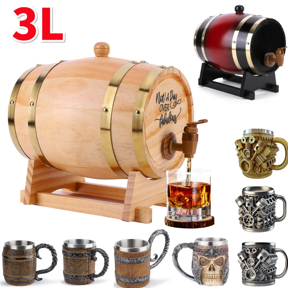 Wine With Beer Cocktail - 3L Ahşap Viski Fıçısı, Standlı, Tıpalı