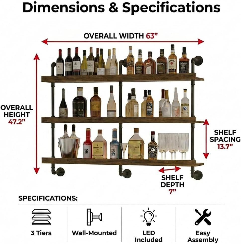 Duvara Monte LED Işıklı Üç Kat - Wine Beer Liquor incelemesi ve fiyatı