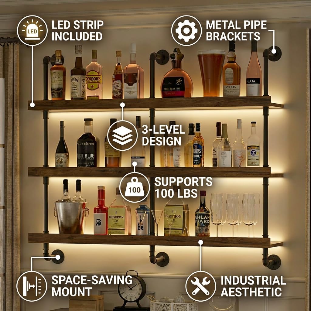 Duvara Monte LED Işıklı Üç Kat - Wine Beer Liquor incelemesi ve fiyatı